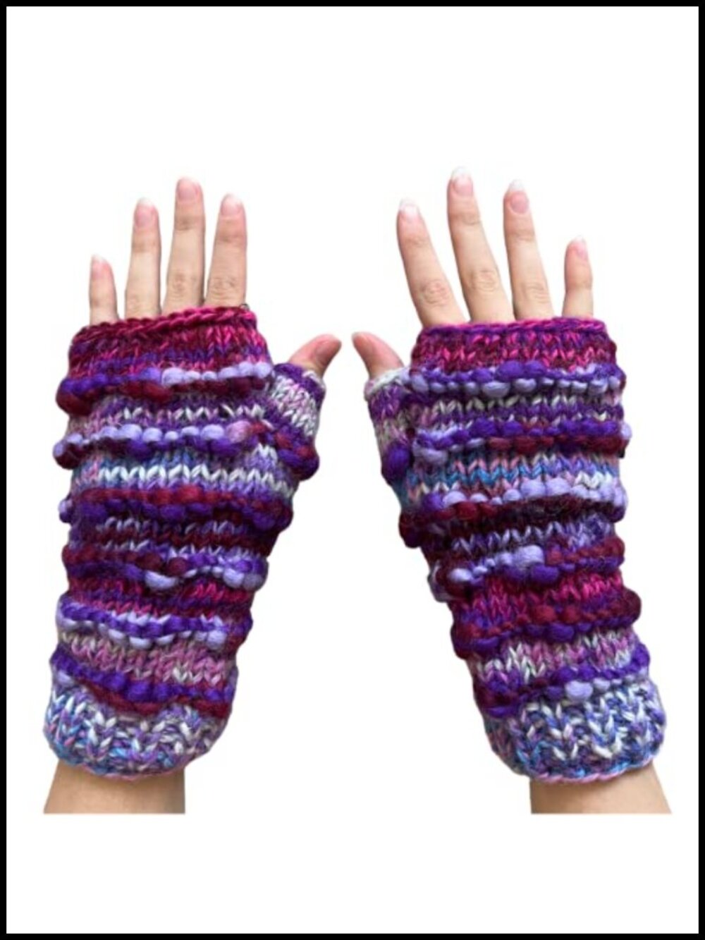 Hand Knit Fingerless Texting Gloves Wool Fleece Lined Winter Warm